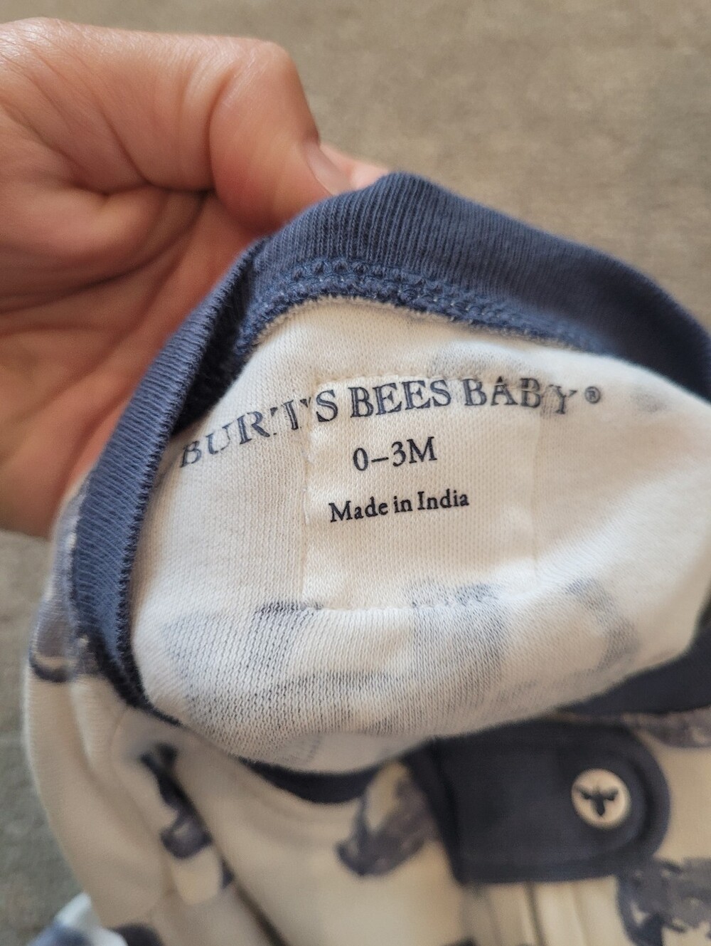 Burt's Bees Baby Navy & White Elephant Print Footed Sleeper 0-3 Months - Picture 4 of 4